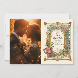 Foto Vintager Blumenstrauß Jugendstil Hochzeit Save The Date