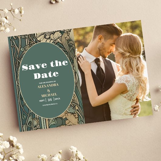 Foto Vintager Blumenstrauß Jugendstil Hochzeit Save The Date