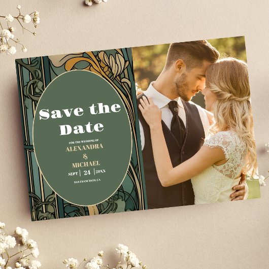 Foto Vintager Blumenstrauß Jugendstil Hochzeit Save The Date