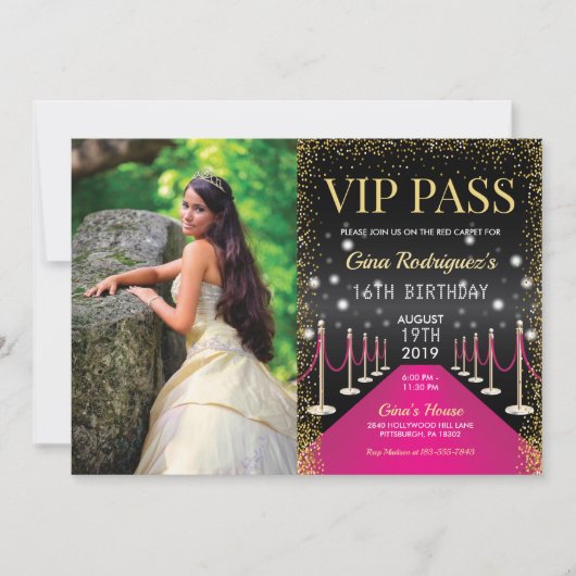 Foto VIP Pass Hollywood Rosa Teppich Geburtstag Einladung (Vorderseite)