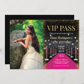 Foto VIP Pass Hollywood Rosa Teppich Geburtstag Einladung (Vorne/Hinten)