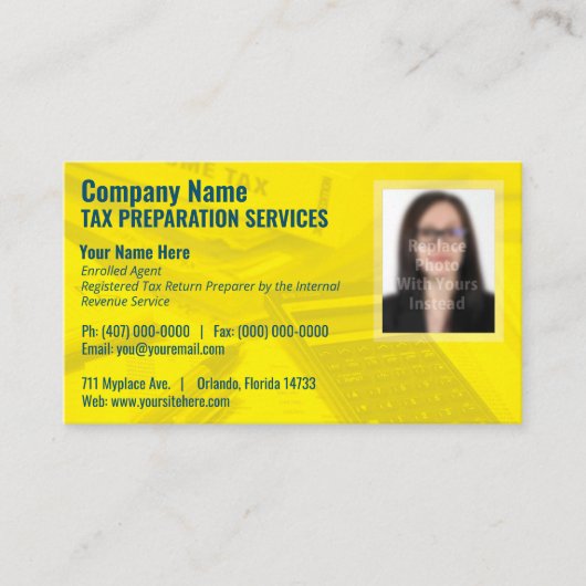 Foto-Visitenkarte für die Steuervorbereitung Visitenkarte (Vorderseite)