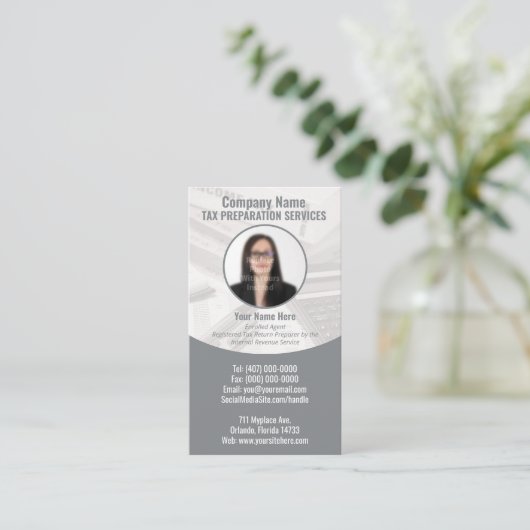 Foto-Visitenkarte für die Steuervorbereitung Visitenkarte (Stehend Vorderseite)