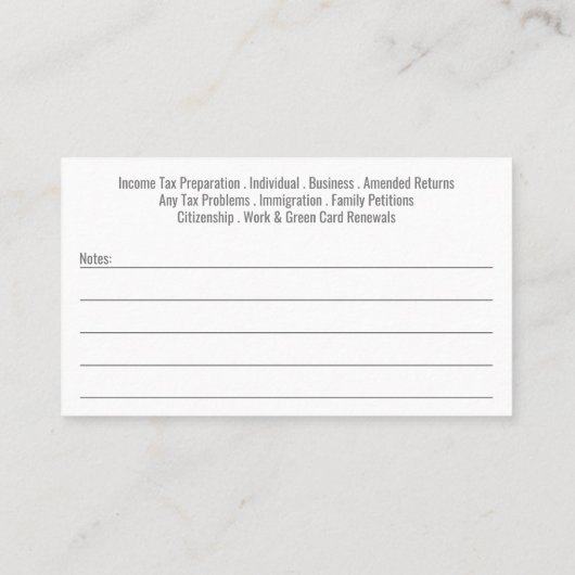 Foto-Visitenkarte für die Steuervorbereitung Visitenkarte (Rückseite)