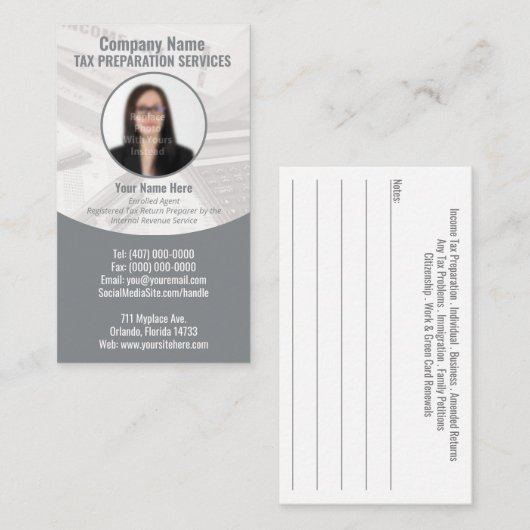 Foto-Visitenkarte für die Steuervorbereitung Visitenkarte (Vorne/Hinten)