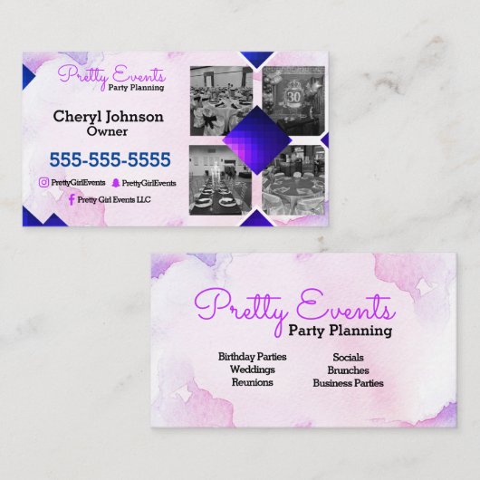 Foto-Visitenkarte für Party-Planer Visitenkarte (Vorne/Hinten)