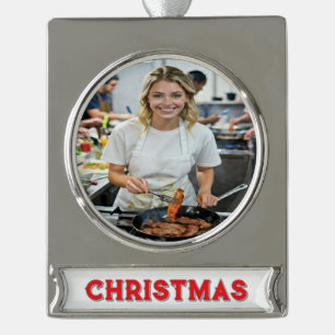 Foto vom Bacon-Kochen anpassen Banner-Ornament Silber