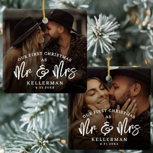 Foto vom ersten Weihnachten als Mr. und Mrs. Keramikornament