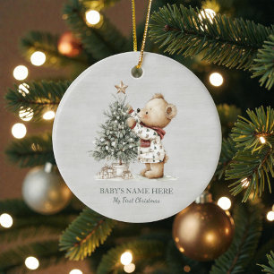 Foto vom ersten Weihnachten des Babys in Aquarell Keramik Ornament