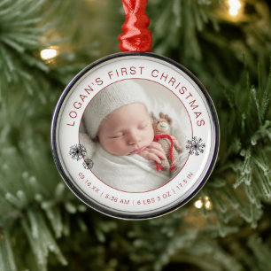 Foto vom ersten Weihnachten des Babys mit Geburtss Ornament Aus Metall
