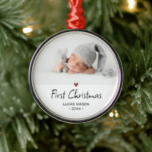 Foto vom ersten Weihnachten des modernen Babys Ornament Aus Metall