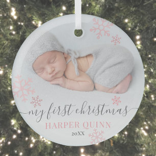 Foto vom ersten Weihnachten eines Baby-Mädchens Ornament Aus Glas