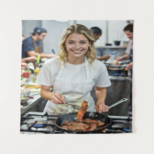Foto vom Kochen von Bacon anpassen Wandteppich (Vorderseite)