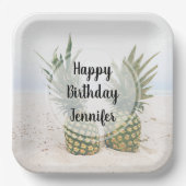 Foto von 2 Ananas am Strand Geburtstag Pappteller (Vorderseite)