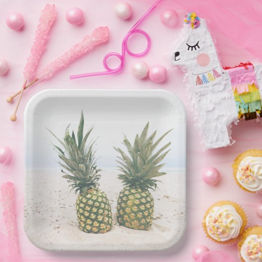 Foto von 2 Ananas am Strand Pappteller (Party)