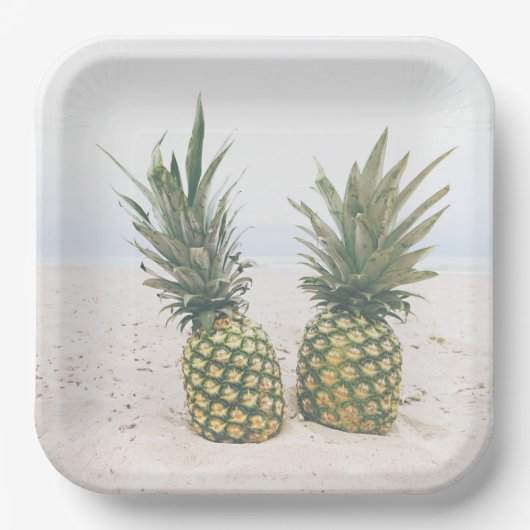 Foto von 2 Ananas am Strand Pappteller (Vorderseite)