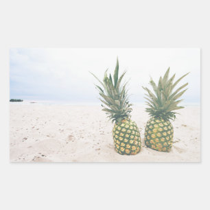 Foto von 2 Ananas am Strand Rechteckiger Aufkleber