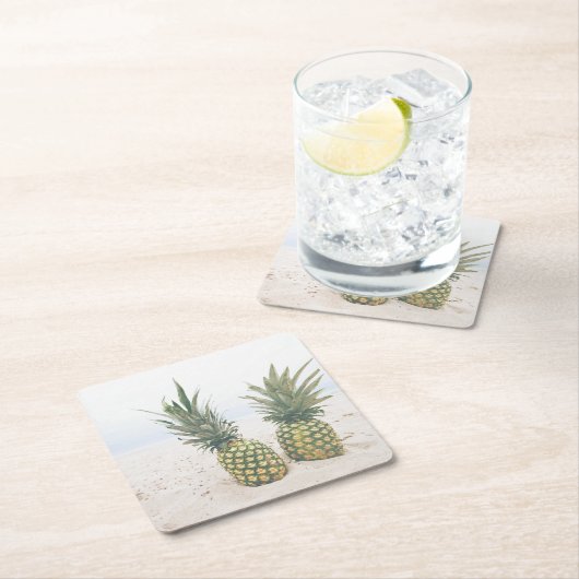 Foto von 2 Ananas am Strand Rechteckiger Pappuntersetzer (Vor Ort)