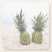 Foto von 2 Ananas am Strand Rechteckiger Pappuntersetzer (Vorderseite)