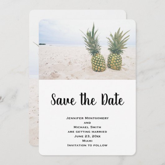 Foto von 2 Ananas am Strand Save The Date (Vorne/Hinten)