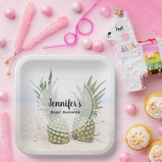 Foto von 2 Ananas auf einer Beach Baby Dusche Pappteller (Party)