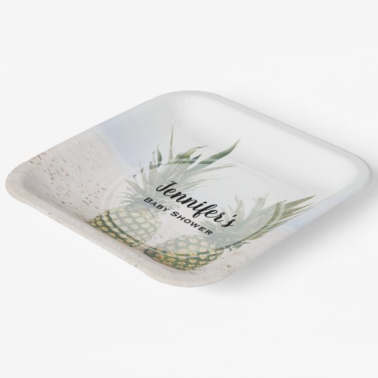 Foto von 2 Ananas auf einer Beach Baby Dusche Pappteller (Gewinkelt)