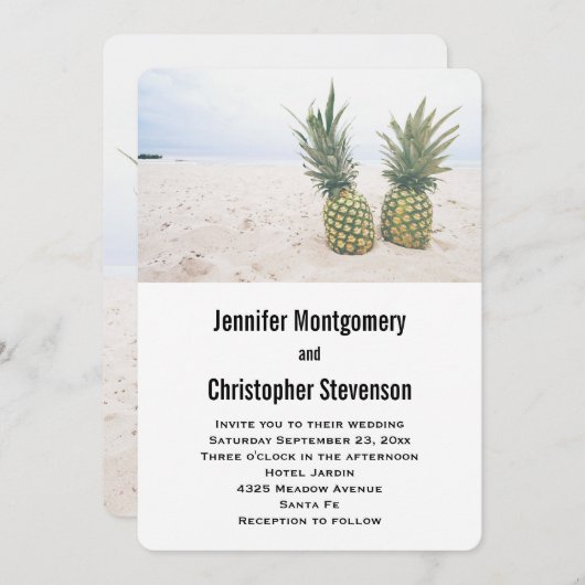 Foto von 2 Ananas auf einer Hochzeit am Strand Einladung (Vorne/Hinten)