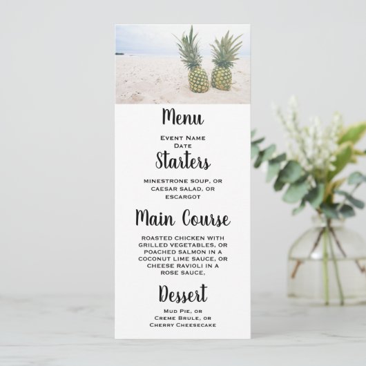 Foto von 2 Ananas auf einer Hochzeit am Strand Einladung (Stehend Vorderseite)