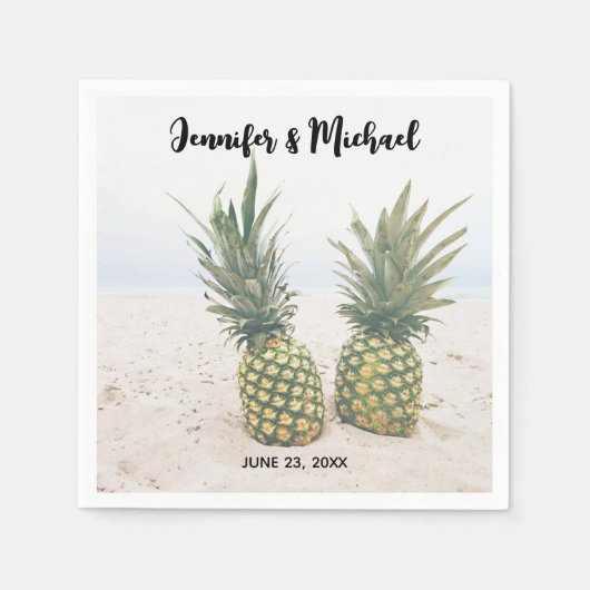 Foto von 2 Ananas auf einer Hochzeit am Strand Serviette (Vorderseite)