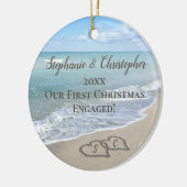 Foto von Back First Christmas Engagement Beach Hea Keramik Ornament (Links)