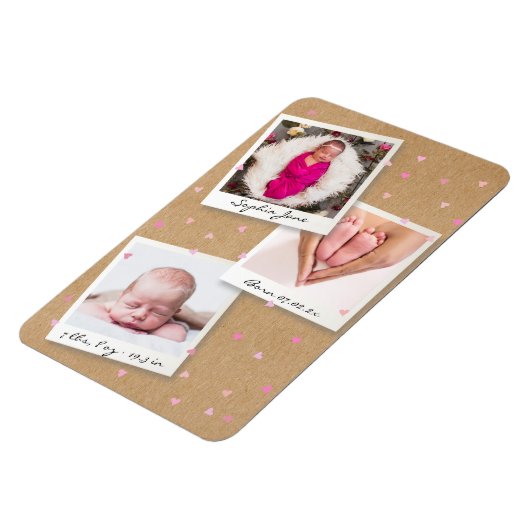 Foto von Collage Baby Girl Birth Stats Announcemen Magnet (Linke Seite)