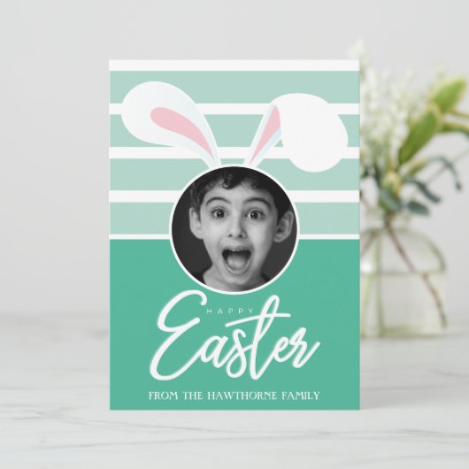 Foto von Easter Bunny Ears Feiertagskarte (Stehend Vorderseite)