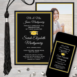 Foto von Eltern Black Gold Yellow Abschluss Ankündigung