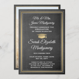 Foto von Eltern Chalkboard und Gold Abschluss Ankündigung