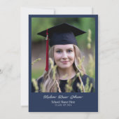 Foto von Eltern Navy Blue & White Abschluss Einladung (Rückseite)