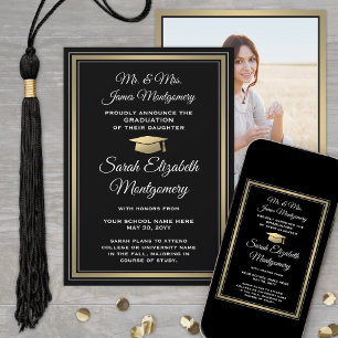Foto von Eltern Schwarz Gold und Weiß Abschlussfei Ankündigung