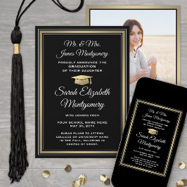 Foto von Eltern Schwarzes Gold und Weiß Abschluss Ankündigung