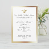 Foto von Eltern White Black & Gold Abschluss Einladung (Stehend Vorderseite)