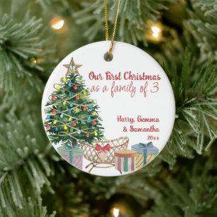 Foto von Familie mit 3 Personen an Weihnachten mit Keramik Ornament