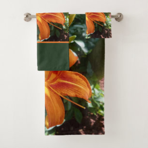 Foto von Floral Orange Taglilie mit Grünzeug Bad T Badhandtuch Set