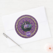 Foto von Gold Classic Damask Commemorative Purple Runder Aufkleber (Umschlag)