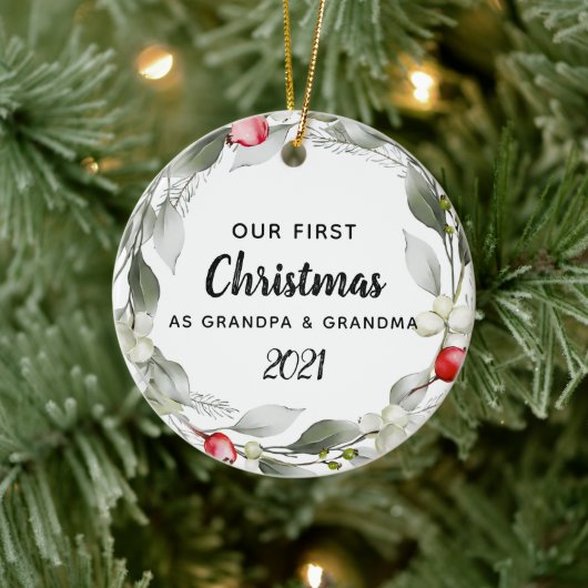 Foto von Greenery First Christmas Keramik Ornament (Baum)