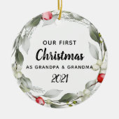 Foto von Greenery First Christmas Keramik Ornament (Vorne)