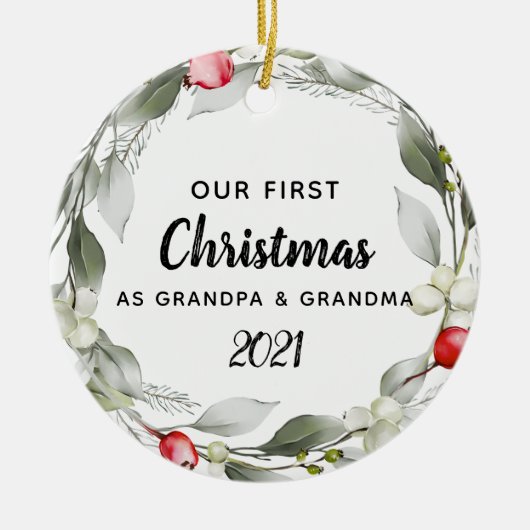 Foto von Greenery First Christmas Keramik Ornament (Vorne)