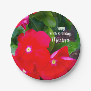 Foto von hellen heißen rosa Blumen 30. Geburtstag Pappteller