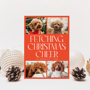 Foto von Hund, der Weihnachtsfreude bringt, Rot Feiertagskarte