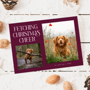 Foto von Hund mit Weihnachtsfreude Preiselbeere  Feiertagskarte
