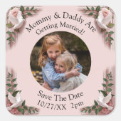 Foto von Ihren Kindern, Mom und Dad heiraten  Quadratischer Aufkleber (Vorderseite)