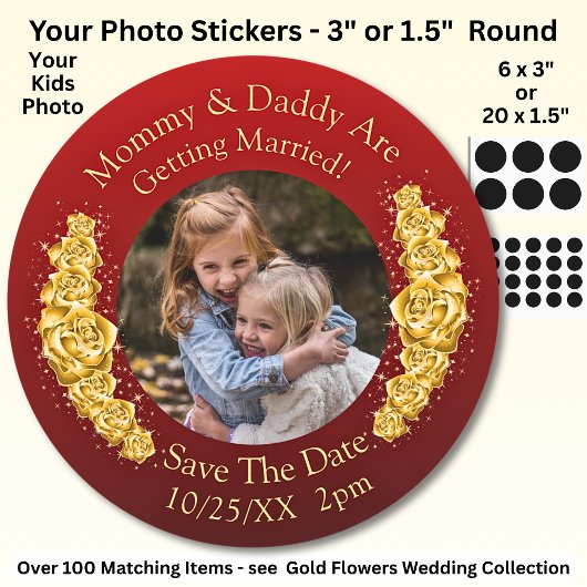 Foto von Ihren Kindern Mutter Vater heiratet Runder Aufkleber