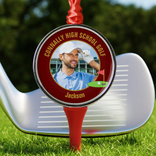 Foto von Maroon Gold Golfer High School Golfteam Ornament Aus Metall